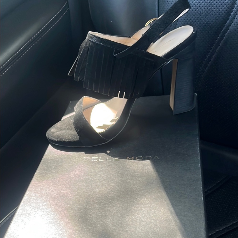 Pelle Moda Black Fringe Stiletto Heels